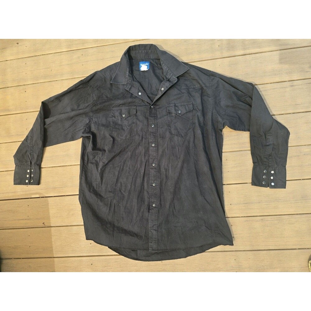 Wrangler Western Shirt Mens 18 x 36 XL Black Long Pearl Snap Vintage